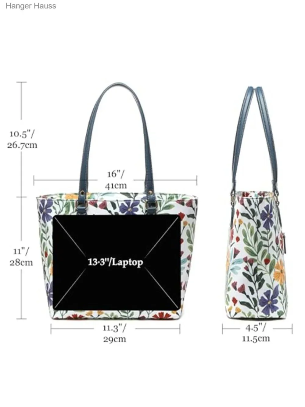 Waterproof Nylon Tote Bag with Zipper and Pockets, Vegan Leather Handles, Fits